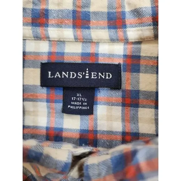 Lands' End XL 100% Cotton Men's Plaid Long Sleeve Traditional Fit Button Down - Picture 3 of 6